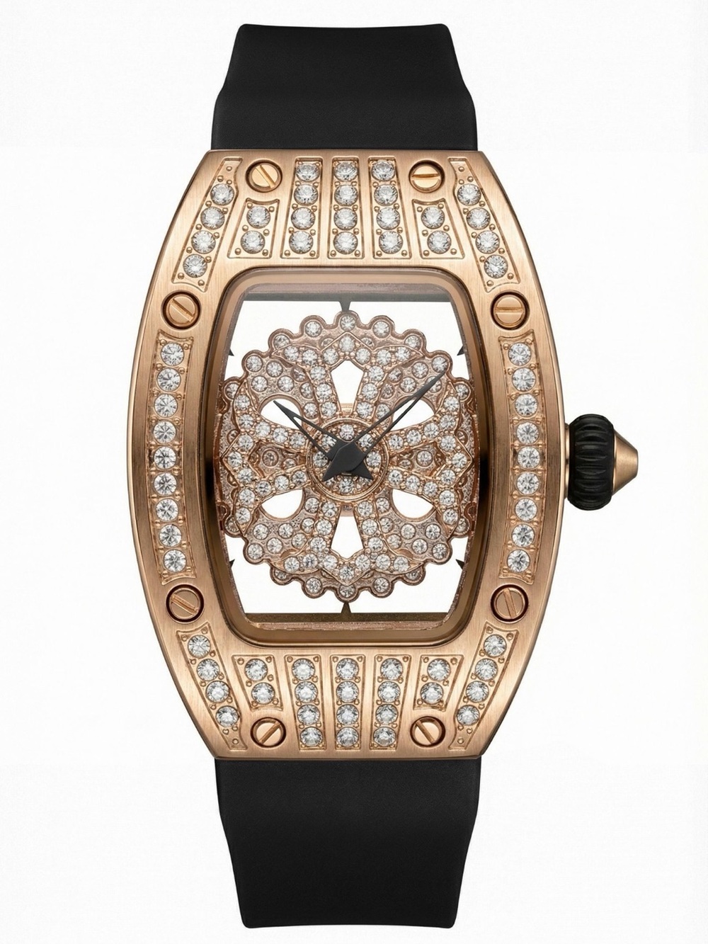 BIBI Luxury Rose Gold & Black Women's Crystal Floral Watch